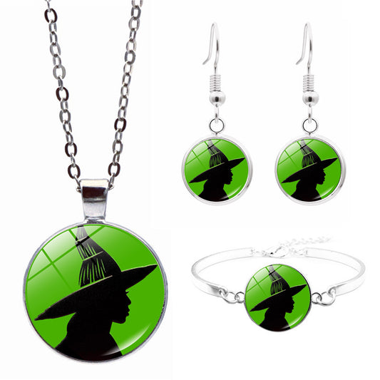 Wicked Witch Inspired Elphaba & Glinda Necklace, Earrings and Bracelet Tri Set 3pcs