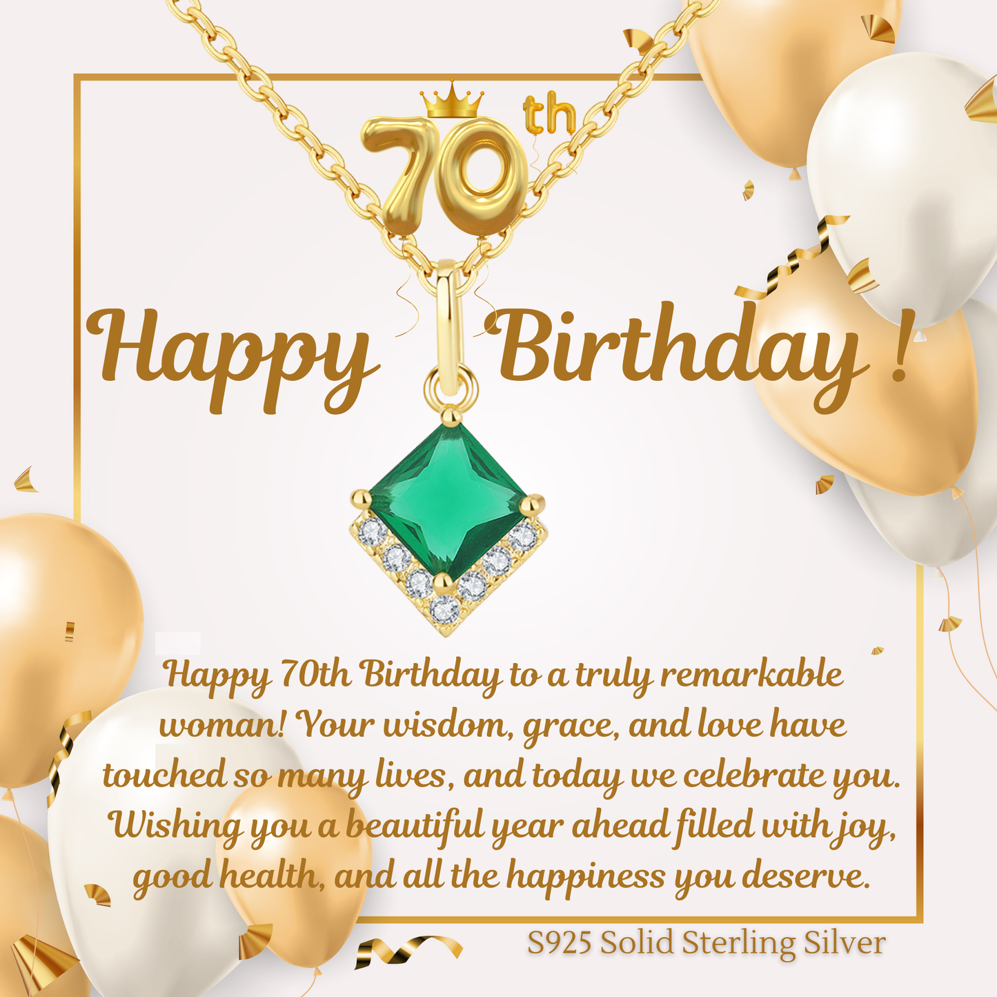 Birthday Gifts for Her 30th 40th 50th 60th 70th 80th 90th 100th S925 Emerald Gold Plated Necklace Birthday Personalised Message