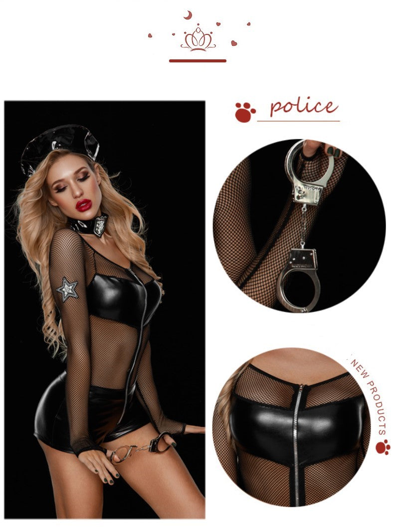 Sexy Wet Look Mesh 4-Piece Police Costume