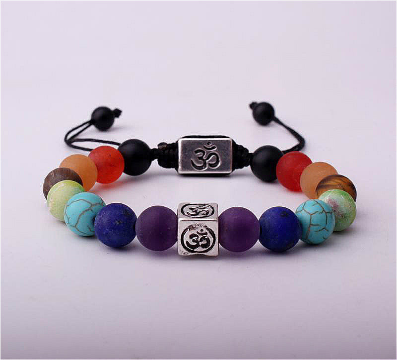 Unisex Seven Chakra Energy Stone Bracelet With Pull Cord Adjustable