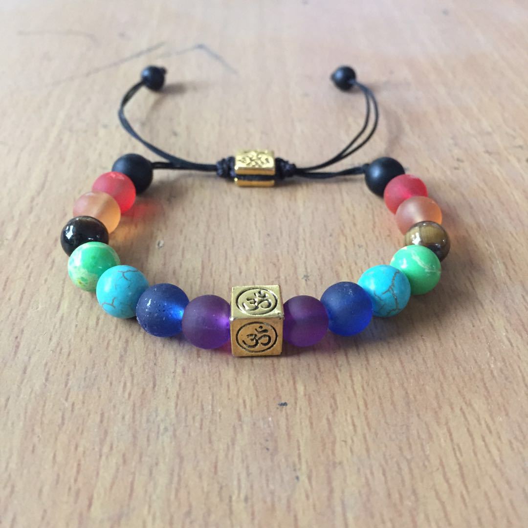 Unisex Seven Chakra Energy Stone Bracelet With Pull Cord Adjustable