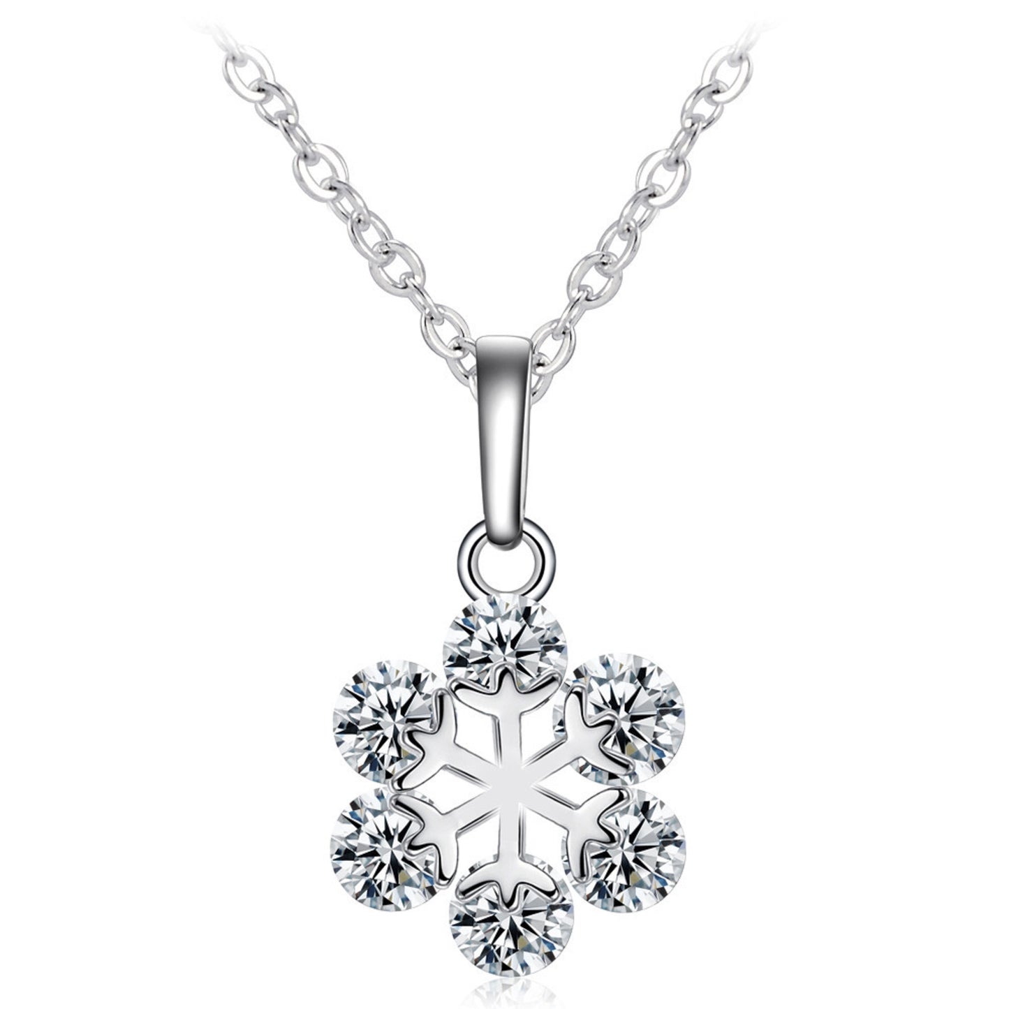Beautiful Snowflake Zirconia Crystal Silver Pendant Necklace