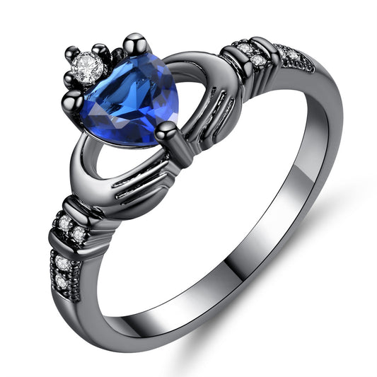 Black Double Ring Set Made with Blue Premium Crystal