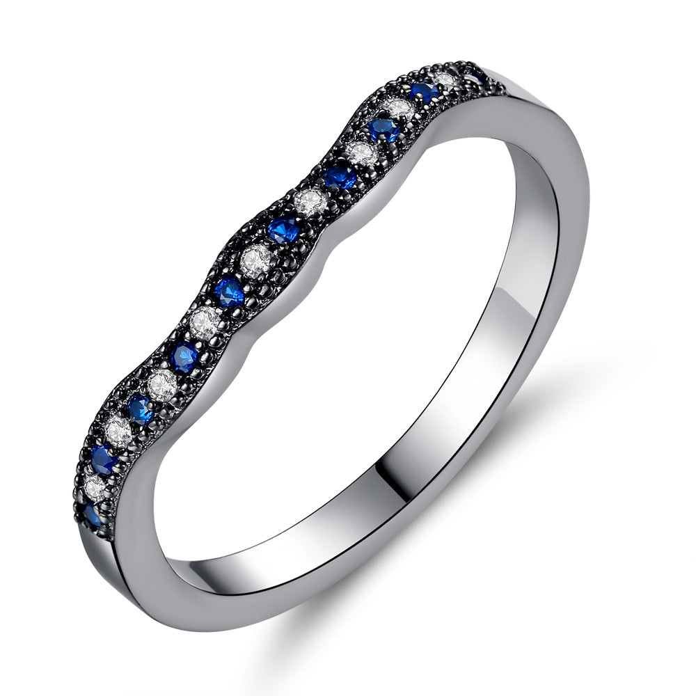Black Double Ring Set Made with Blue Premium Crystal