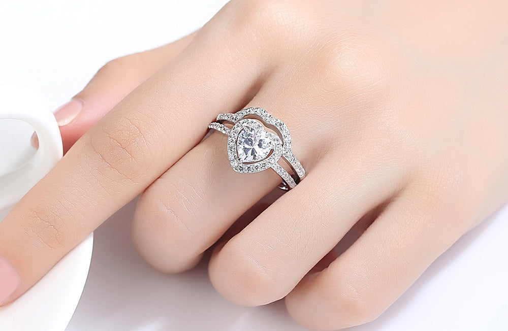 Heart Hugged Crystal Double Ring Set