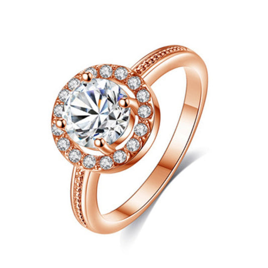 Stunning Rose Gold Halo Round Crystal Ring – 4 sizes