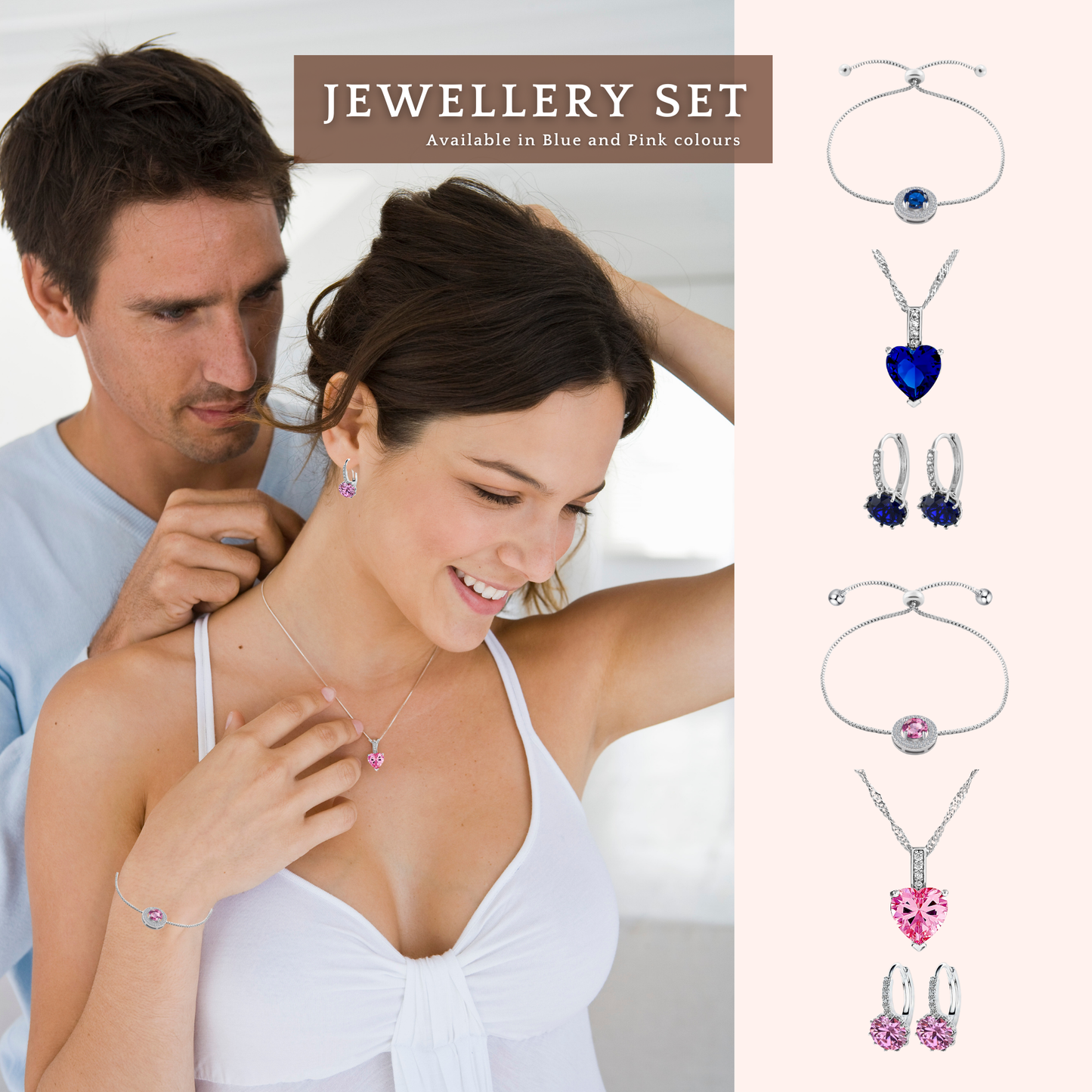 Necklace Earrings and Bracelet Pink JewelleryTri-Set