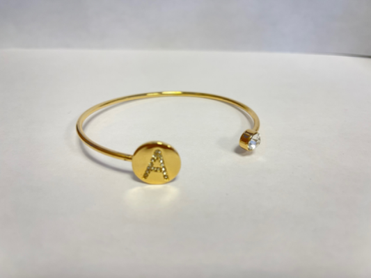 Gold Colour Adjustable Personalised Initial Open Bangle