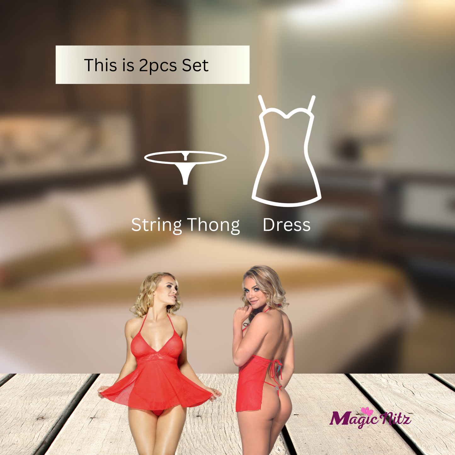 Sexy 2pcs Red Lace & Mesh Baby Doll Lingerie Set