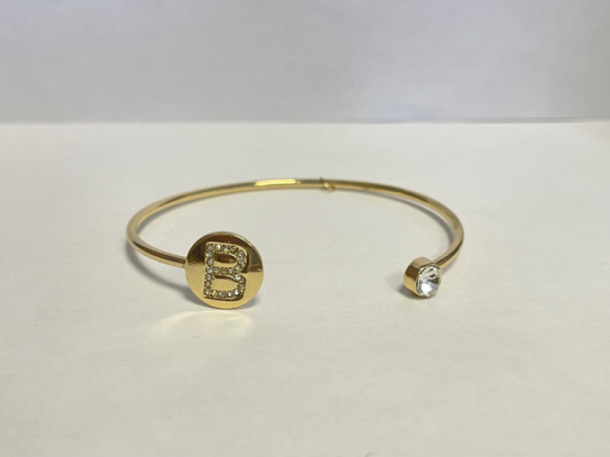 Gold Colour Adjustable Personalised Initial Open Bangle