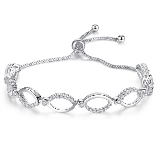 Silver Plated Adjustable Multi-Link Infinity Bracelet with Premium Crystal