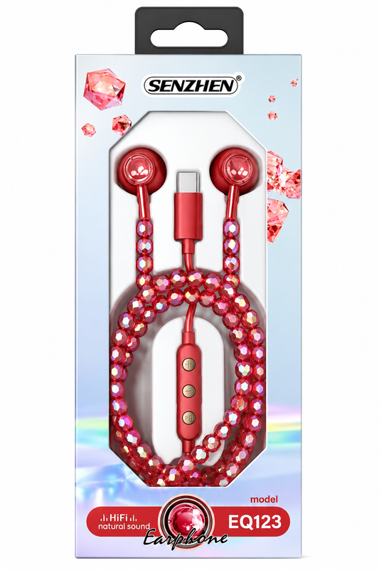 Beads Effect Luxury In-Ear Headphones For Sports Running Gym Travel Built-In Mic