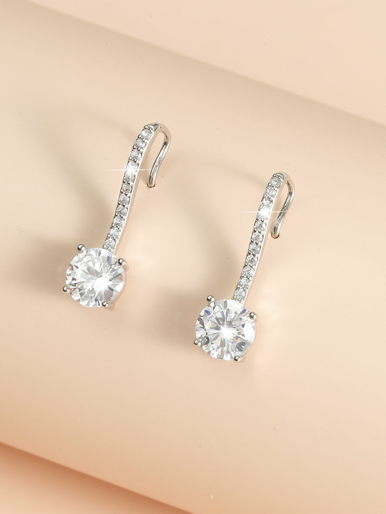 Rhodium Plated Clear Zircon Crystal Filled Drop Earrings