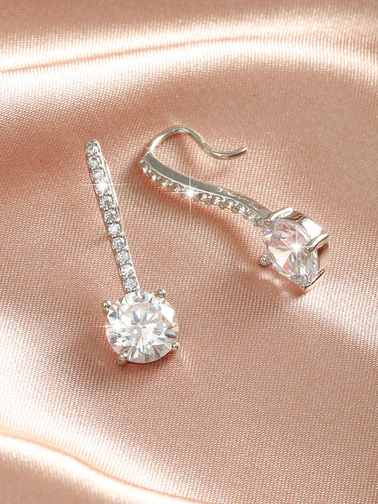 Rhodium Plated Clear Zircon Crystal Filled Drop Earrings