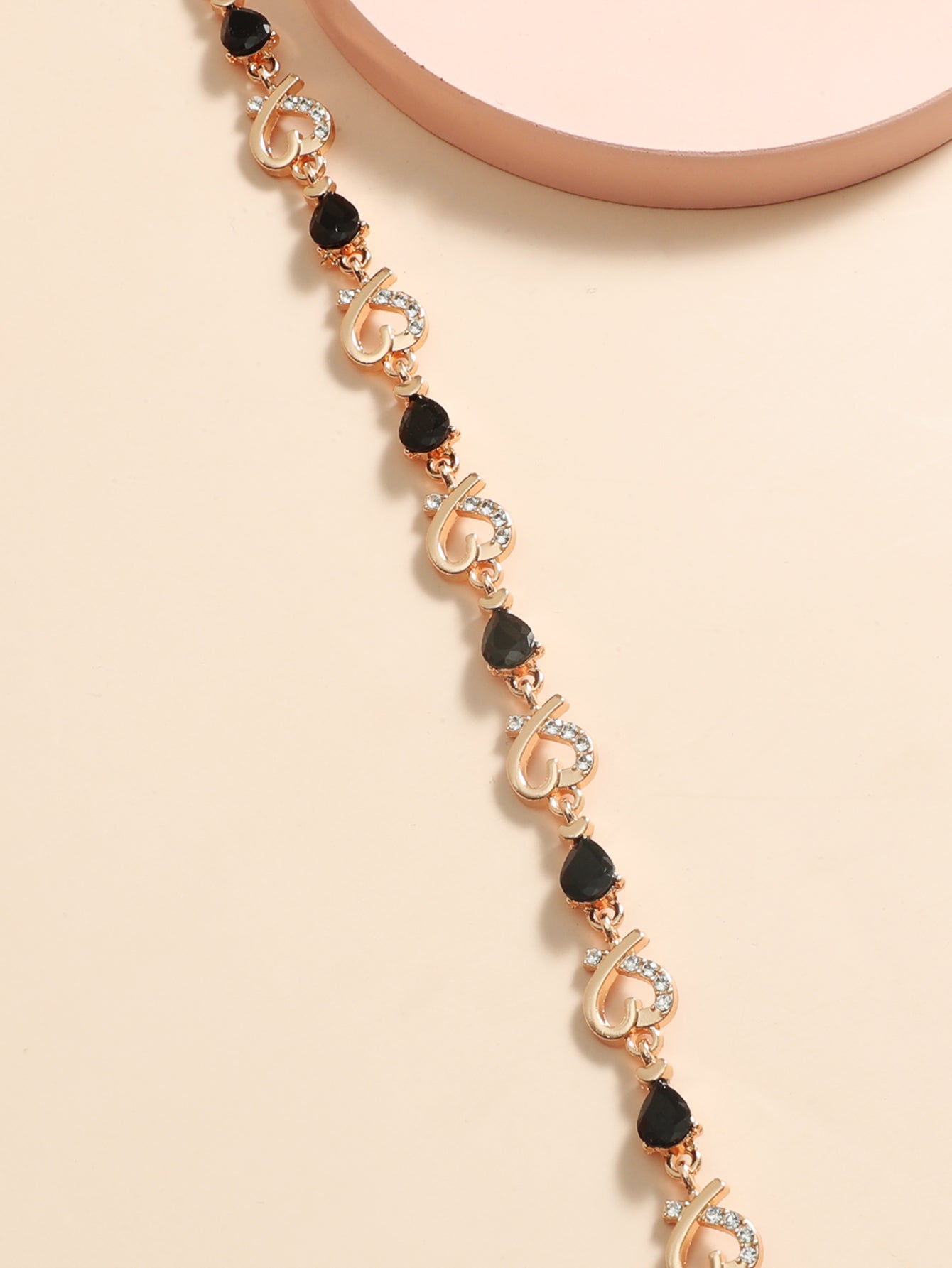Rose Gold Linked Heart Bracelet with Coloured Stones