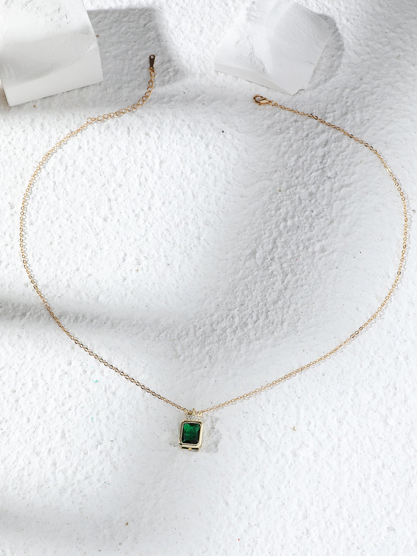 Emerald Crown Green Zircon Crystal Gold Tone Pendant Necklace