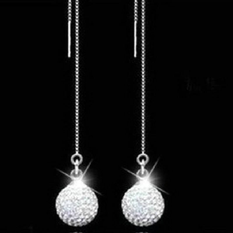 Sterling Silver Crystal Ball Chain Threader Drop Earrings