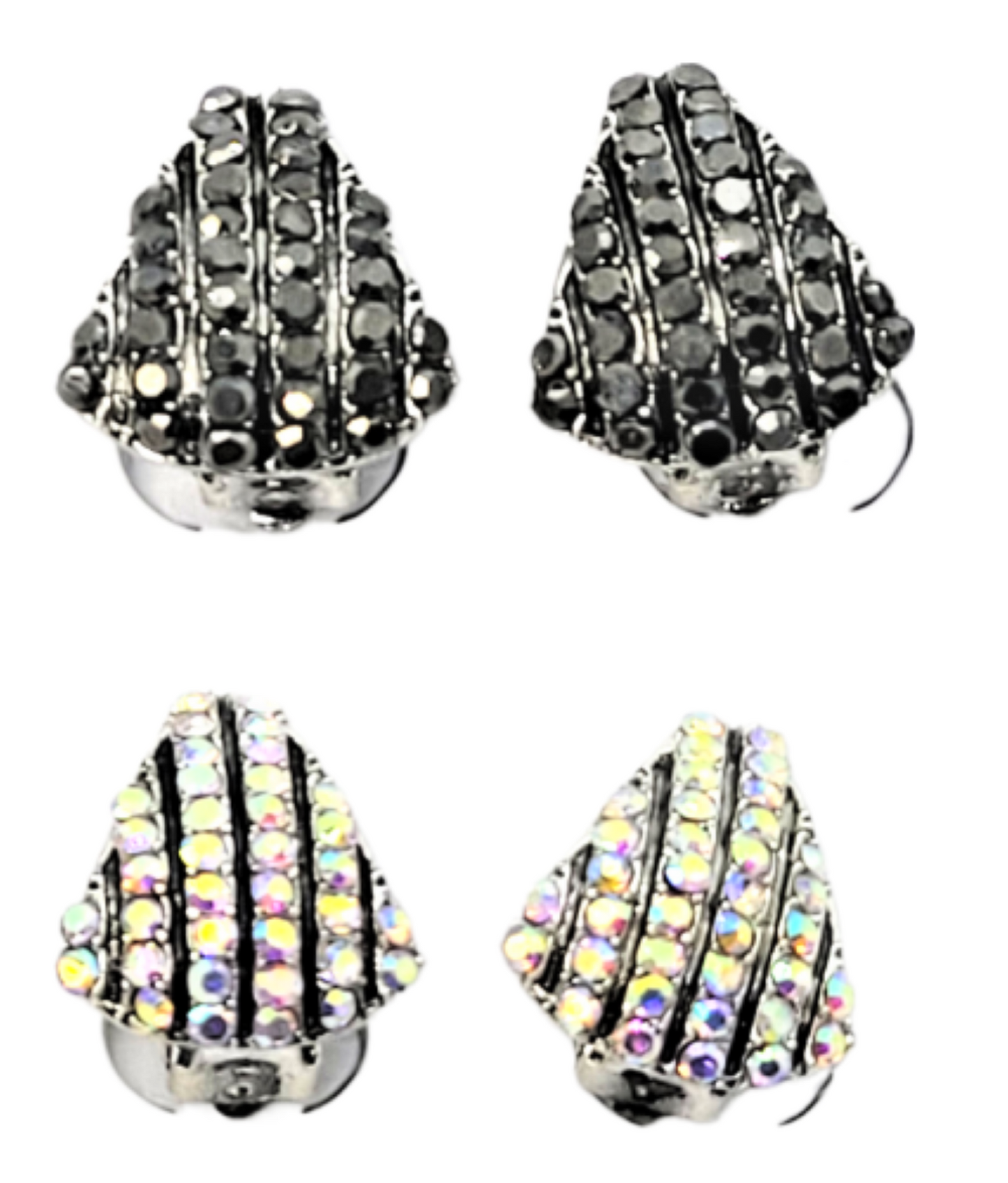 Crystal Shell Shaped Stud Clip On Non Pierced Earrings – Silver or Black