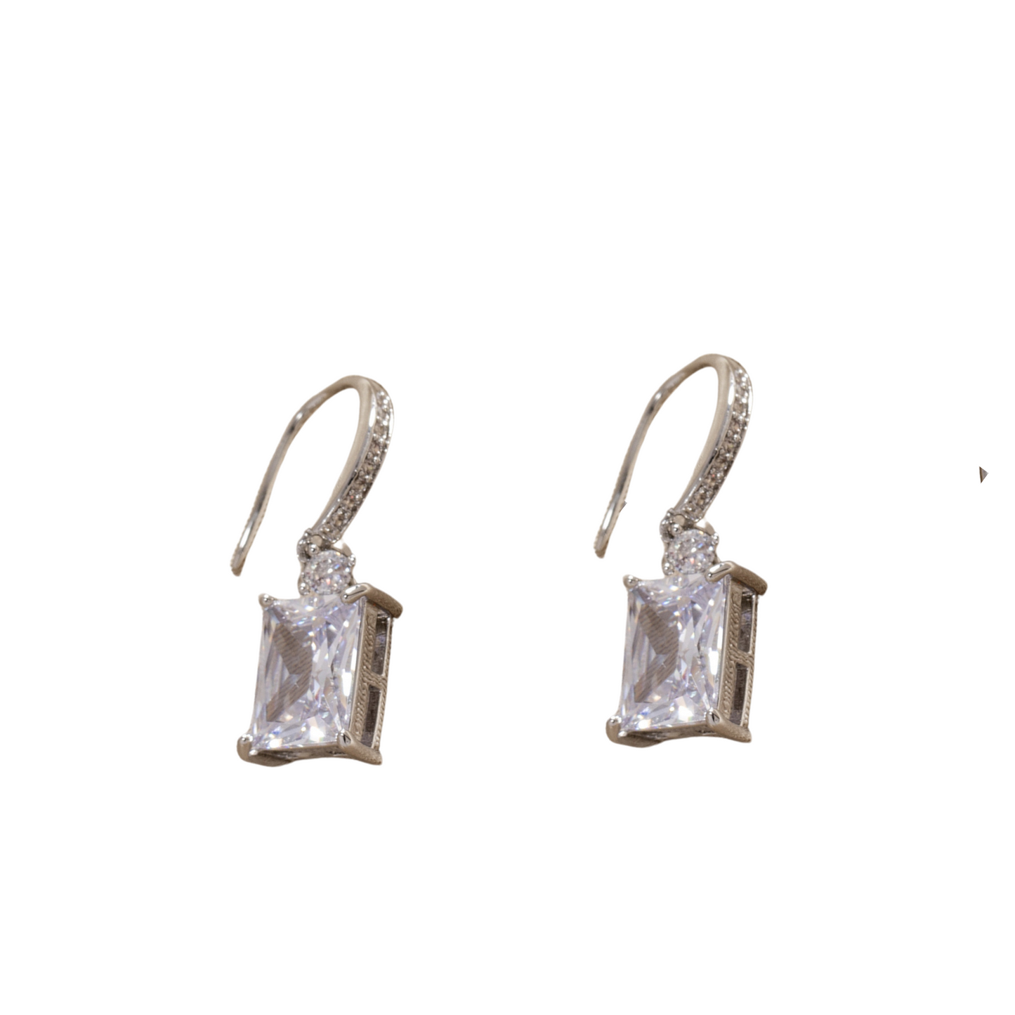 Women Rectangle Crystal Drop Hook Earrings in Silver Tone