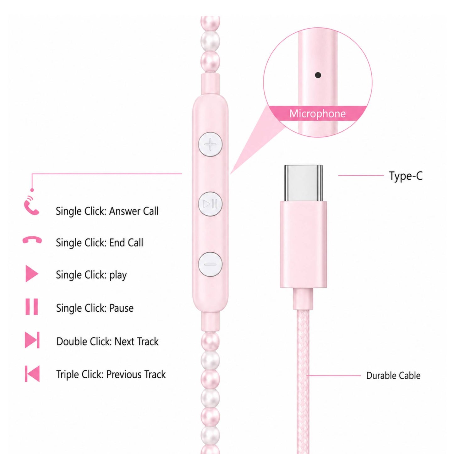 Pearl Effect Luxury In-Ear Headphones For Sports Running Gym Travel Built-In Mic