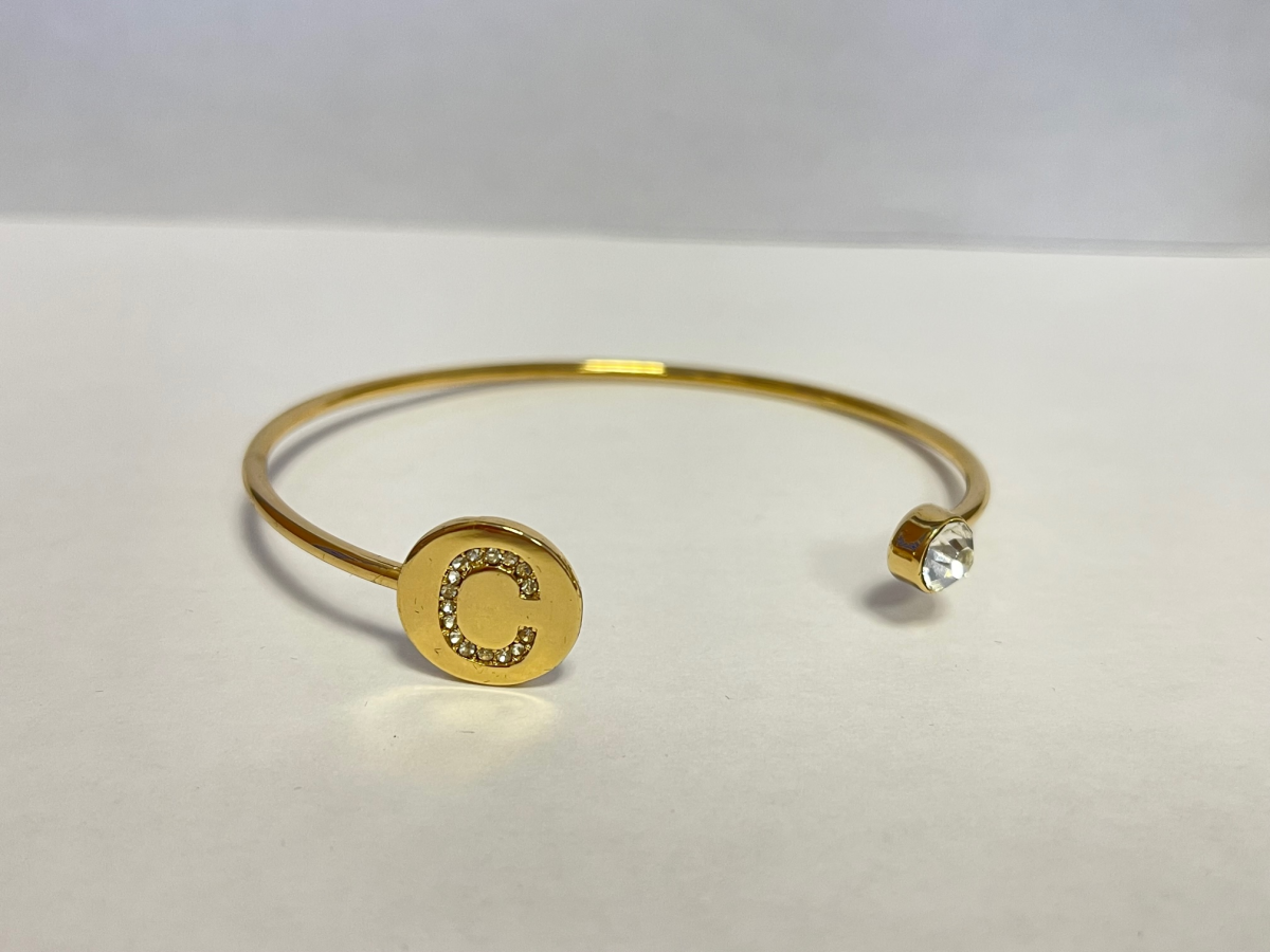 Gold Colour Adjustable Personalised Initial Open Bangle