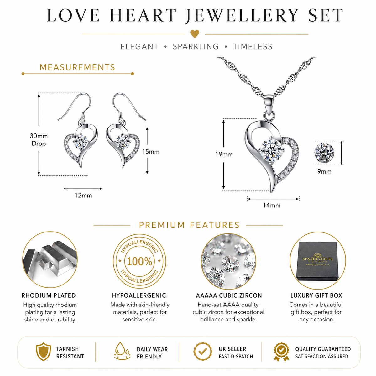Heart Pendant Necklace, Drop Earrings and Open Ring Jewellery Set with Message and Gift Box – Birthday, Christmas, Mum Gift (Copy)
