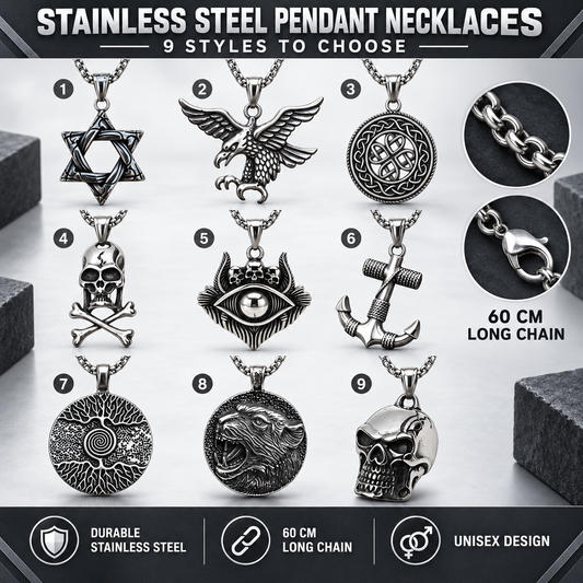 Men's Tree of Life Anchor Eagle Devil Eye Skeleton Stainless Steel Necklaces
