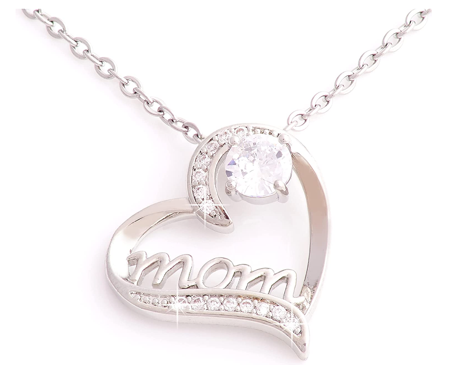 Mum Heart-shaped Zircon Crystals Pendant Necklace Message Card Box- Clear, Red, Green