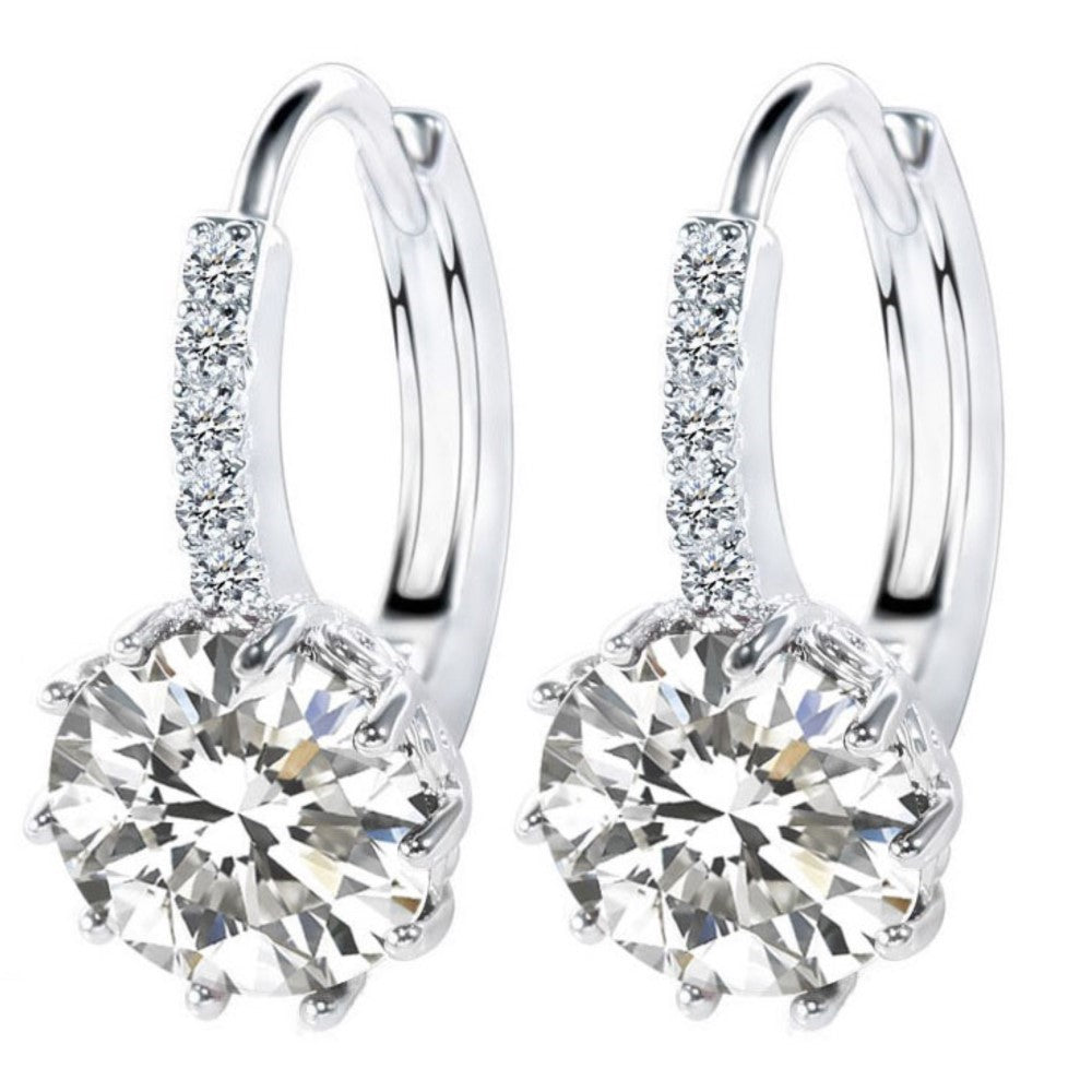 Women Round Cubic Zirconia Huggies Hoop Crystal Earrings