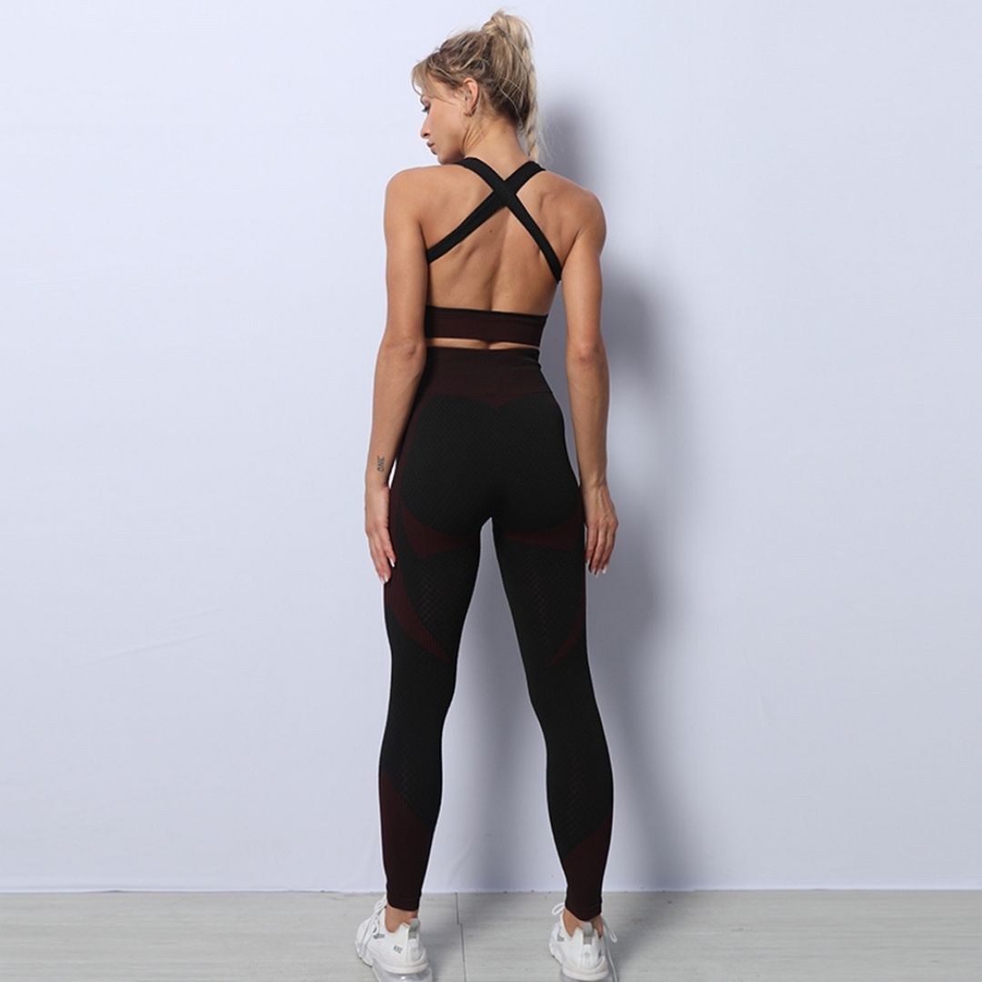 3 Pieces Yoga Gym Set Women Fitness Suit Leggings Jacket Bra in Red