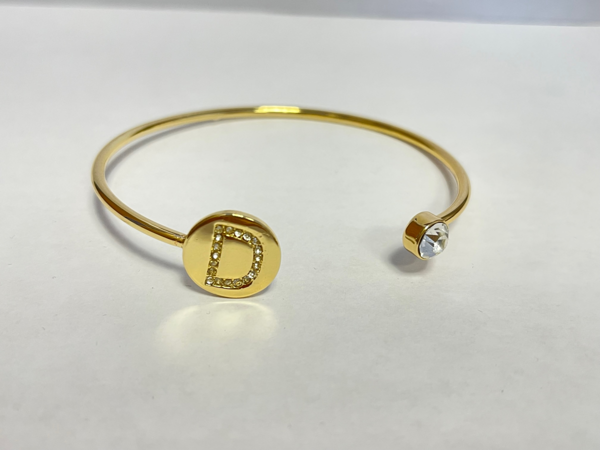 Gold Colour Adjustable Personalised Initial Open Bangle