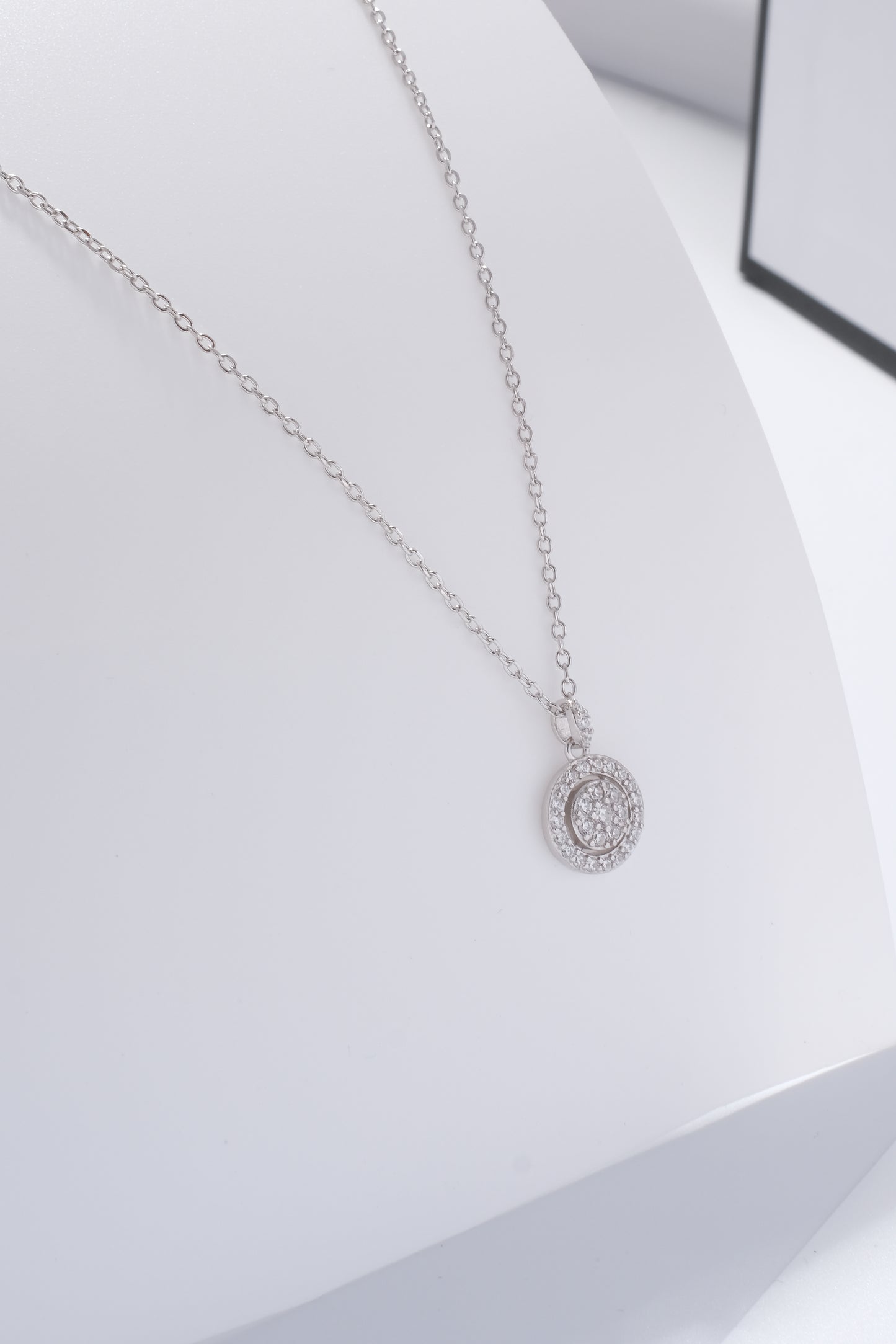Sterling Silver Halo Sparkle C/Z Pendant Necklace S925 Hallmark
