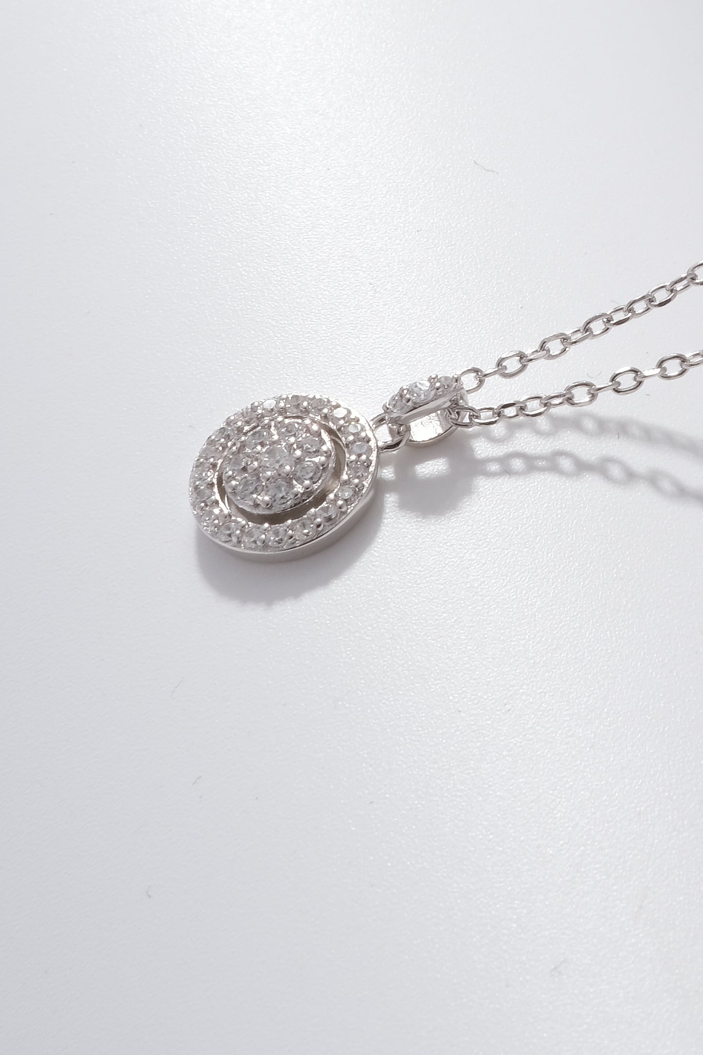 Sterling Silver Halo Sparkle C/Z Pendant Necklace S925 Hallmark