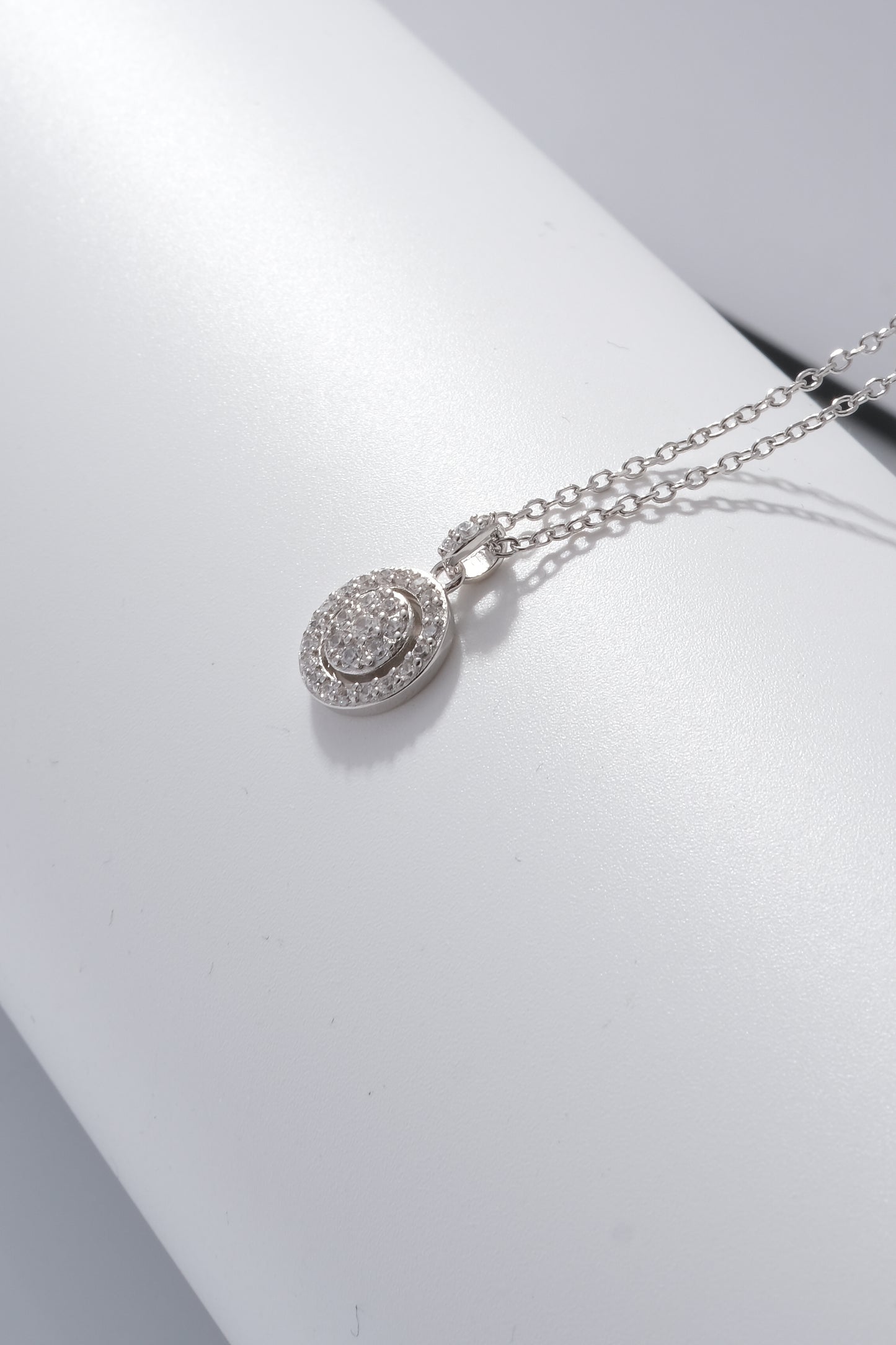 Sterling Silver Halo Sparkle C/Z Pendant Necklace S925 Hallmark