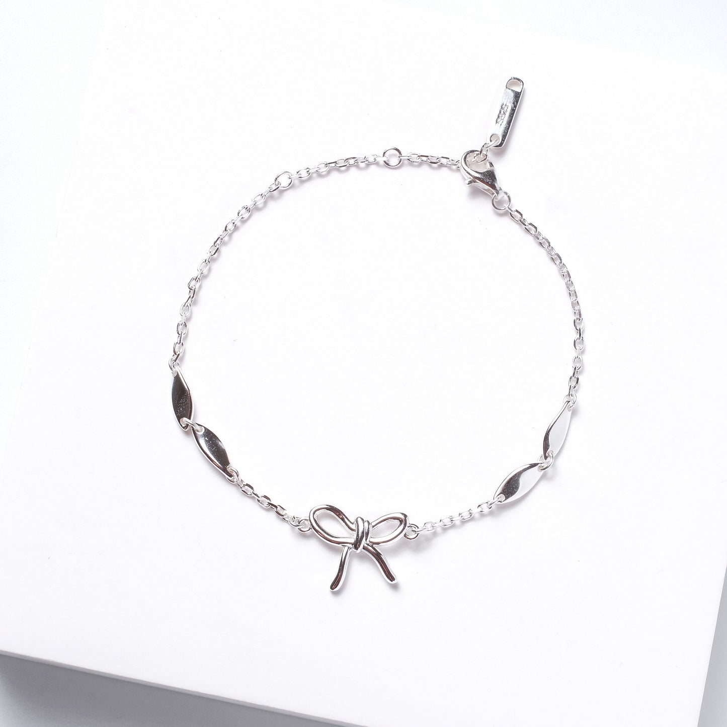 Sterling Silver Ribbon Bow Bracelet Adjustable Stamped Solid S925