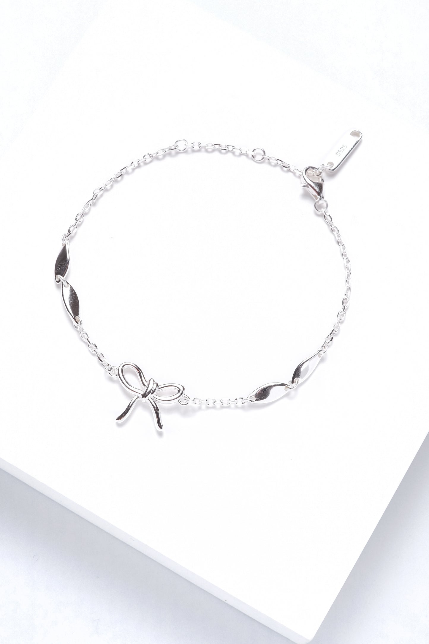 Sterling Silver Ribbon Bow Bracelet Adjustable Stamped Solid S925