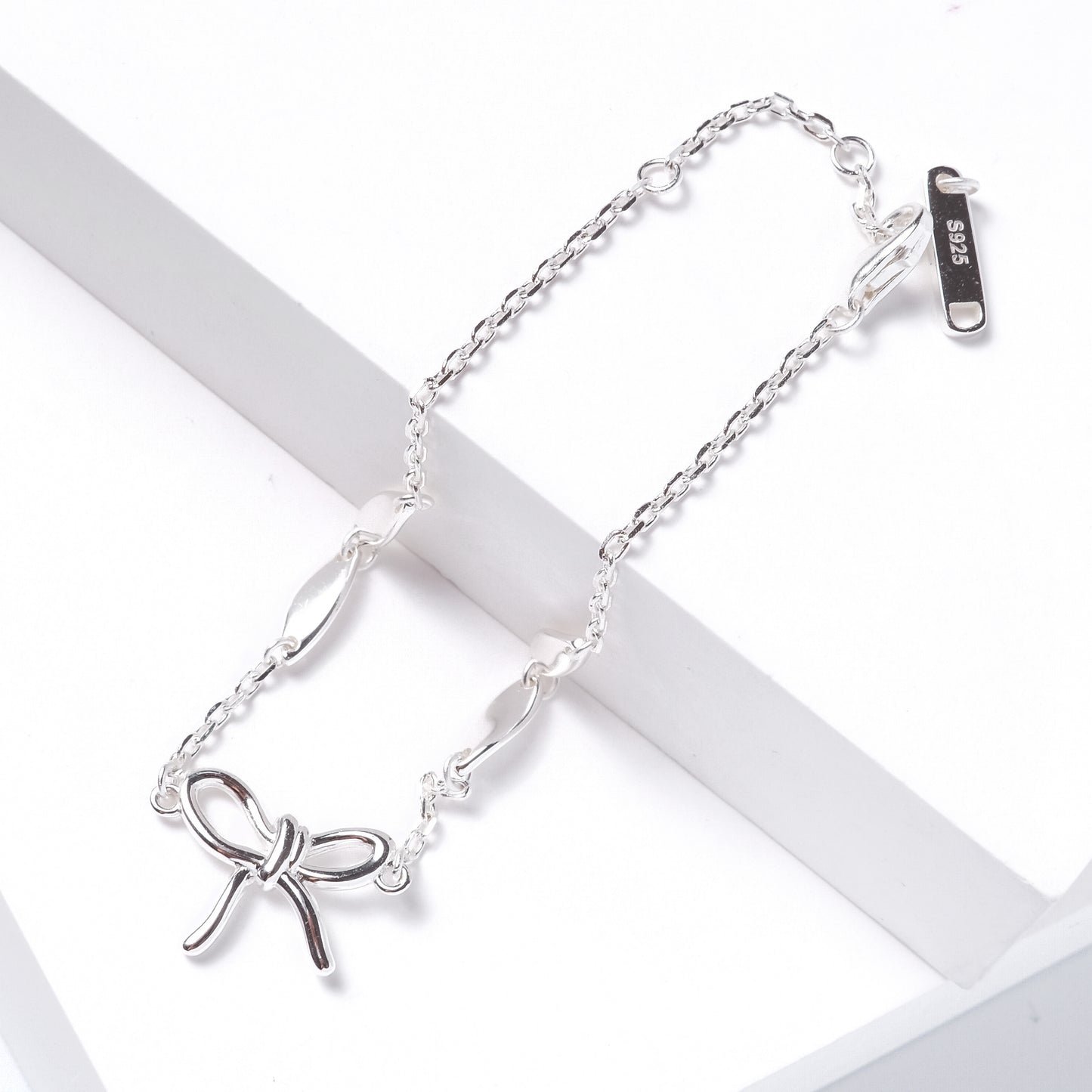 Sterling Silver Ribbon Bow Bracelet Adjustable Stamped Solid S925