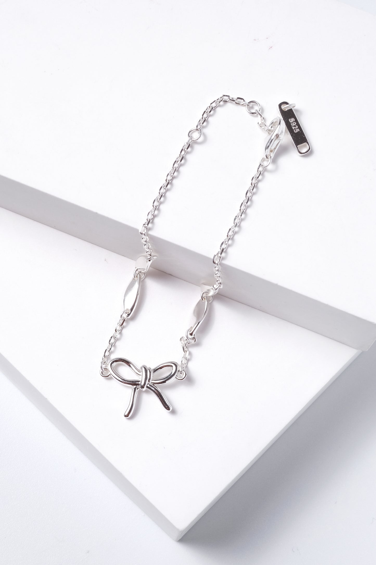 Sterling Silver Ribbon Bow Bracelet Adjustable Stamped Solid S925