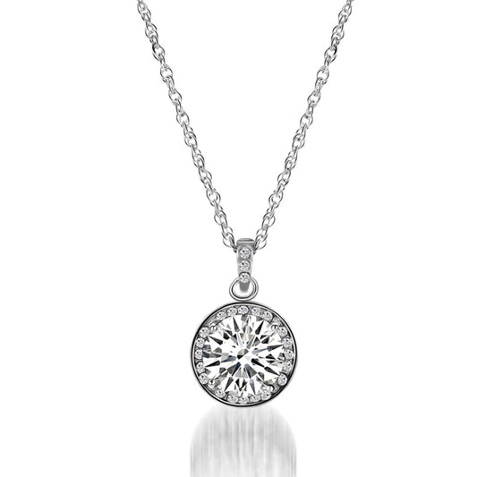 Classy Round Silver Clear Crystal Pendant