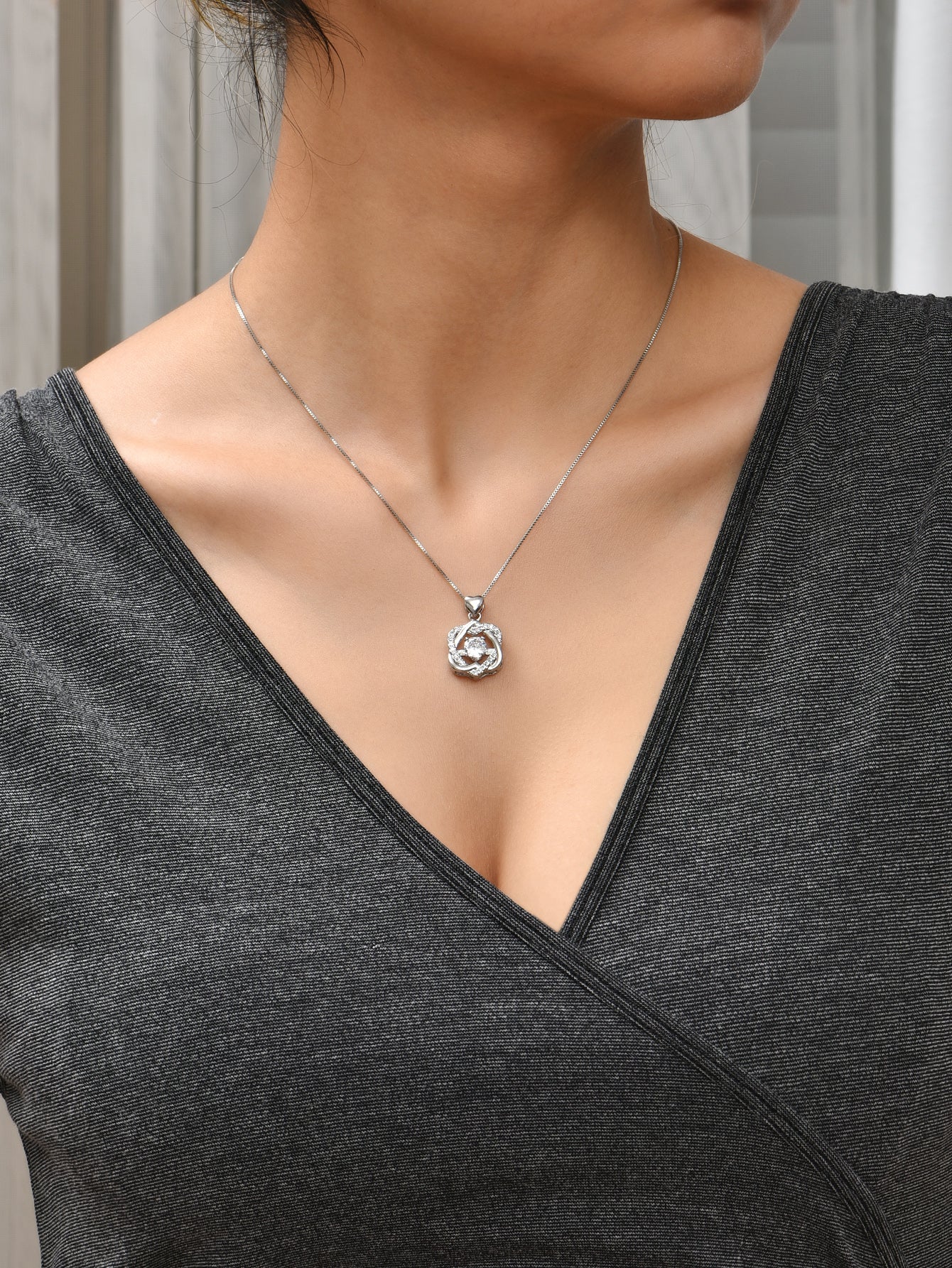 Stunning Silver Tone Two Loves In One Crystal Pendant Necklace
