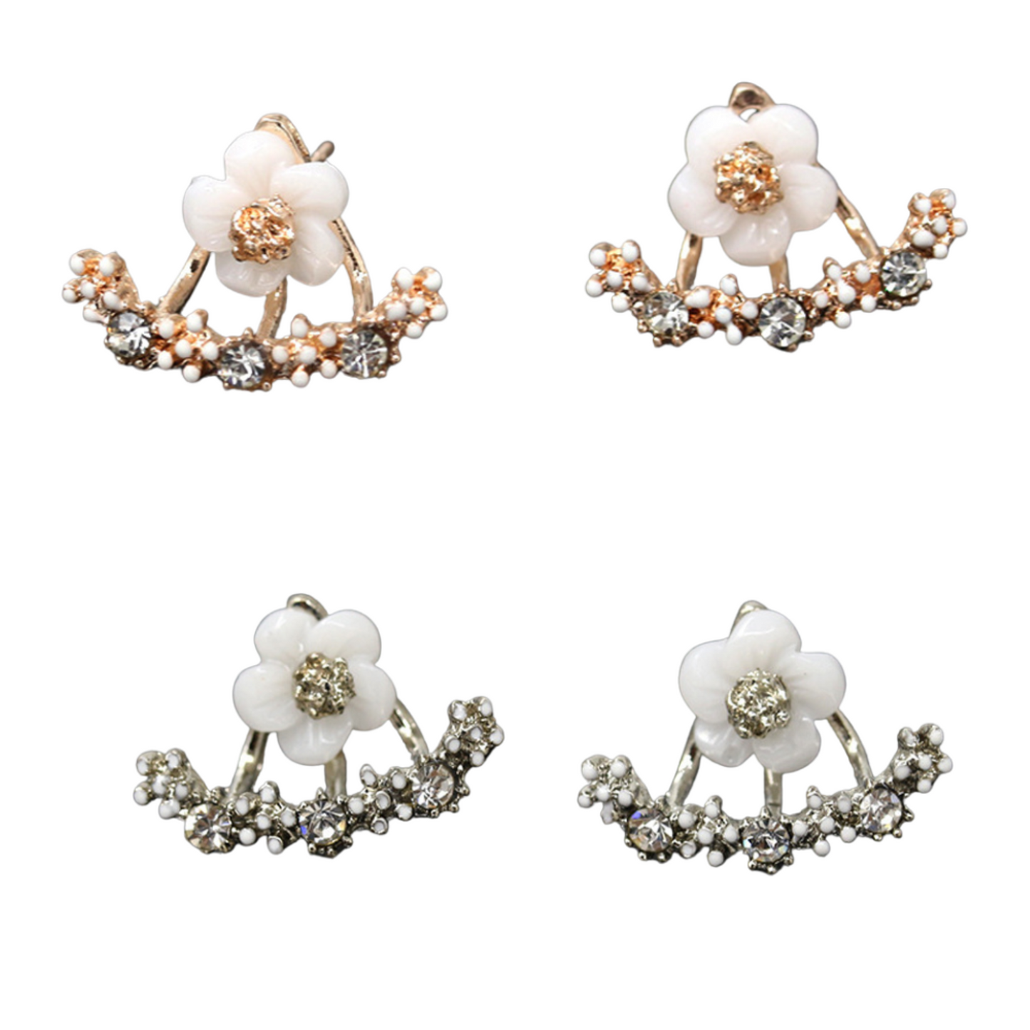 Small daisy flower back hanging earrings – Gold or Silver