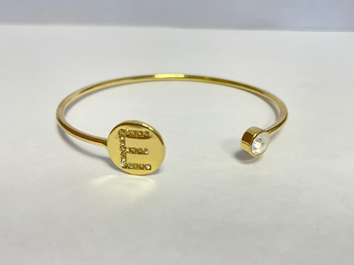Gold Colour Adjustable Personalised Initial Open Bangle