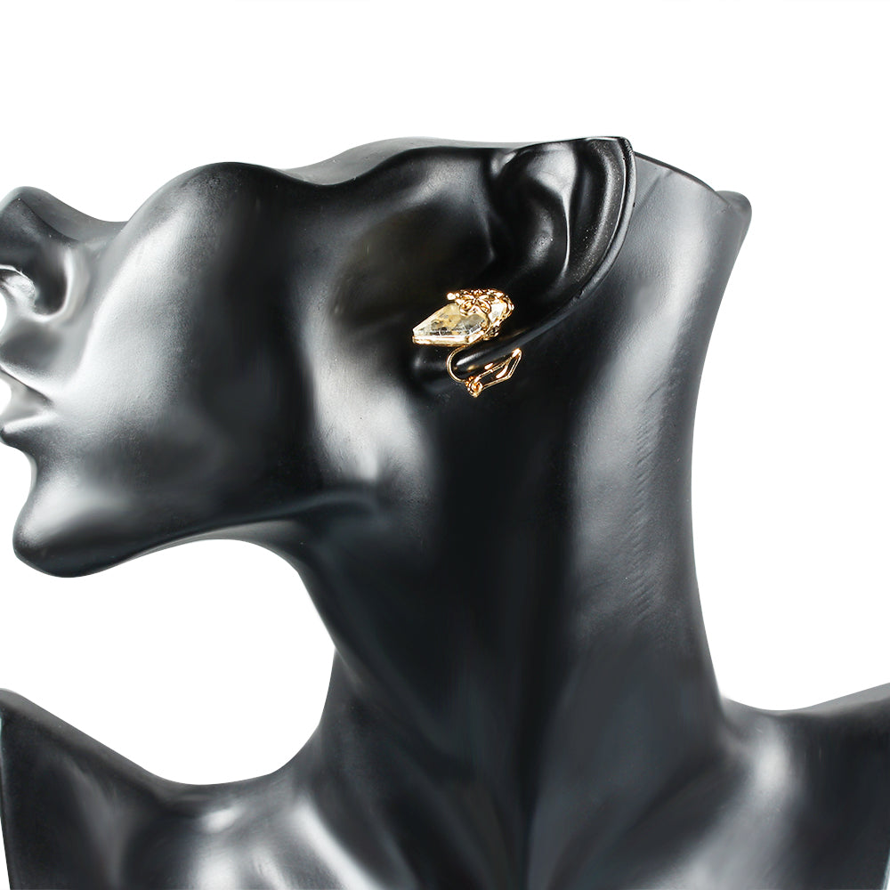 Gold Tone Plated Flower with Square Crystal Earrings