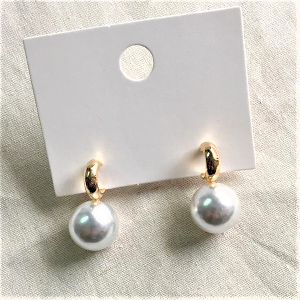 Luxury Gold Tone White Pearl Earrings