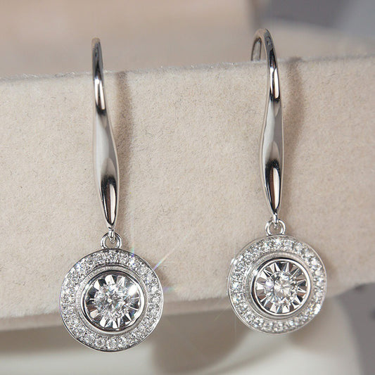 Sparkly Round Cubic Zirconia Silver Tone Hook Drop Earrings