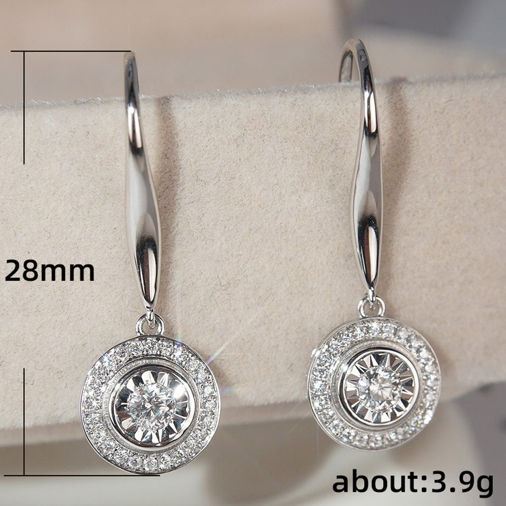Sparkly Round Cubic Zirconia Silver Tone Hook Drop Earrings