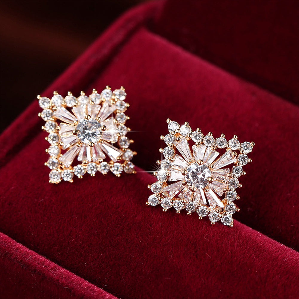 Square Clear Crystal Gold tone Stud Earrings