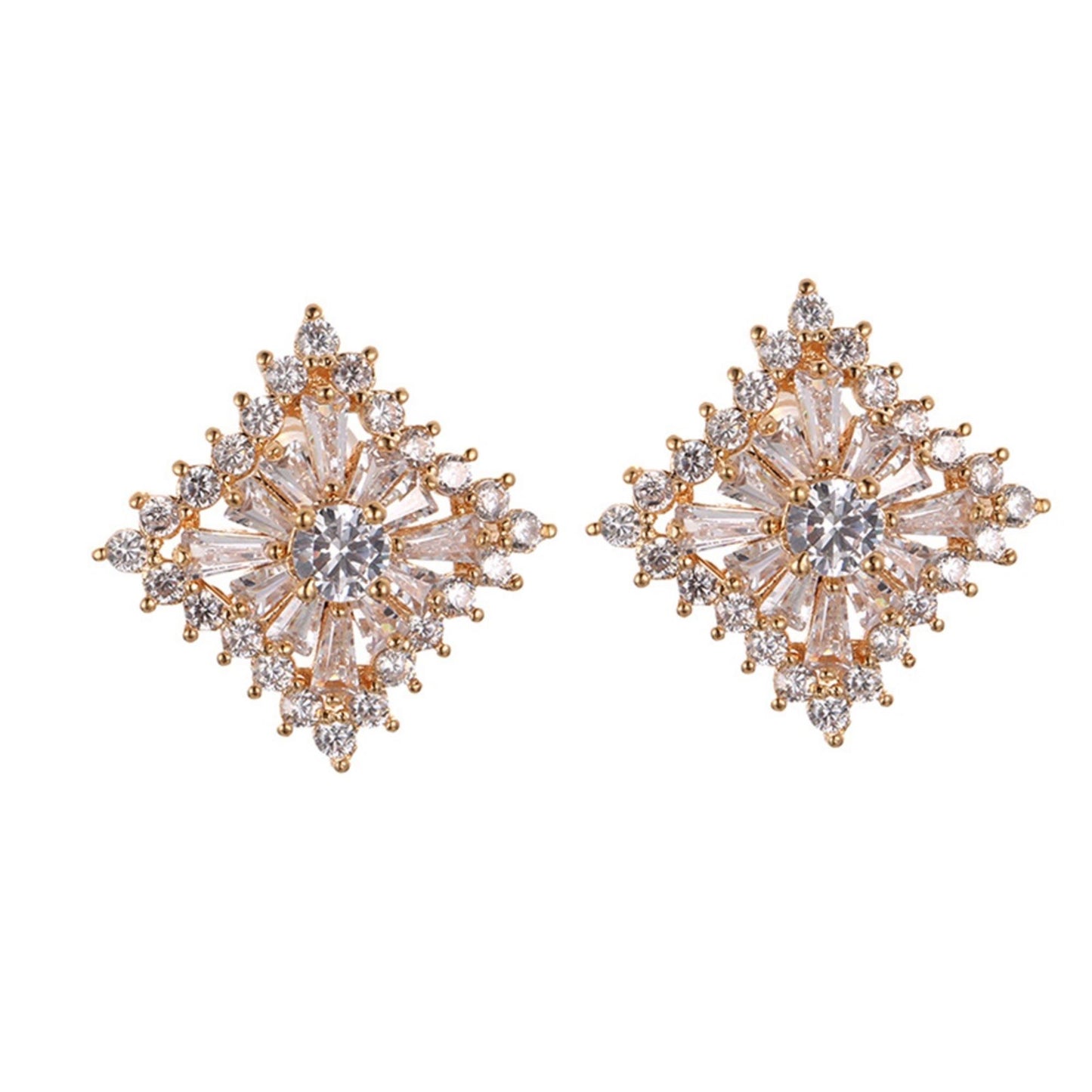 Square Clear Crystal Gold tone Stud Earrings