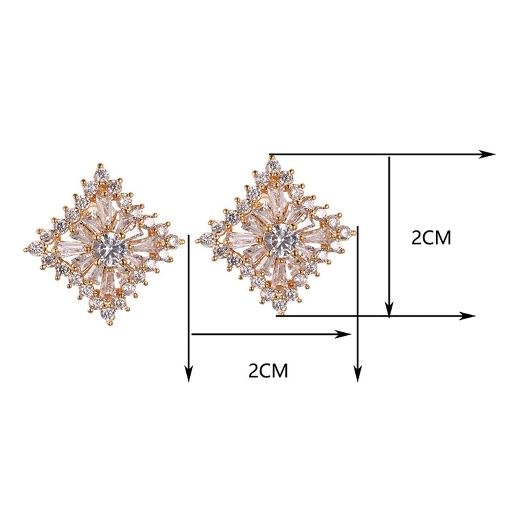 Square Clear Crystal Gold tone Stud Earrings
