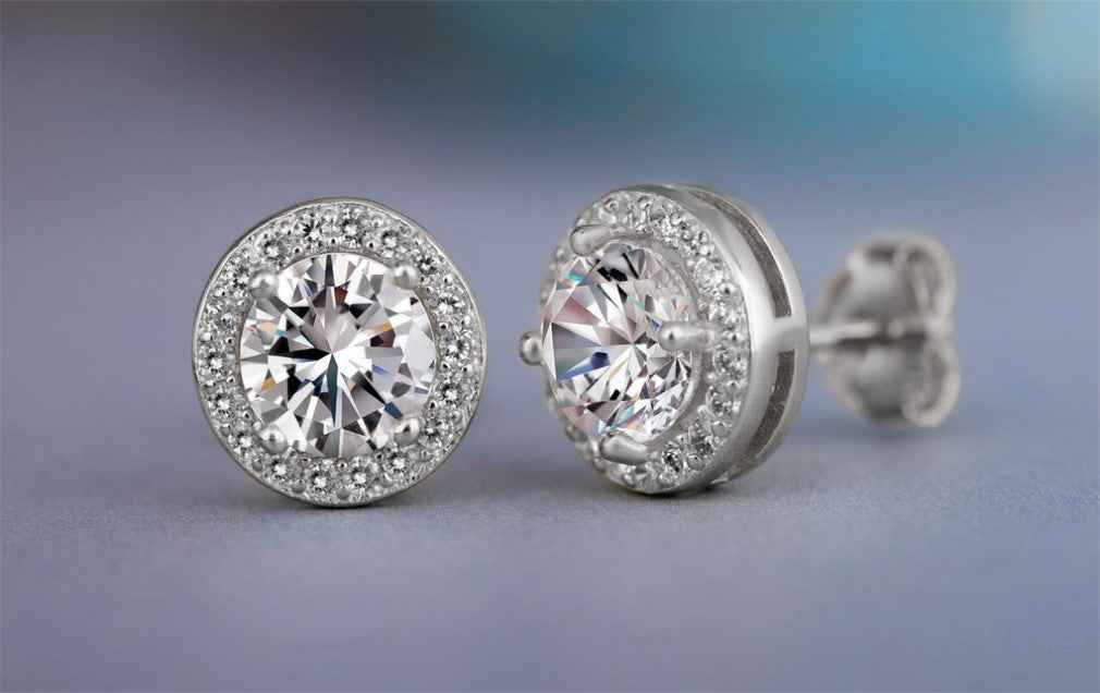 Halo Stud Round Crystal Earrings – Gold Tone or Silver Tone